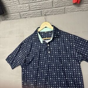 Footjoy Performance Short Sleeve Polo Size Medium Dot Geo Print Sky/Navy/White